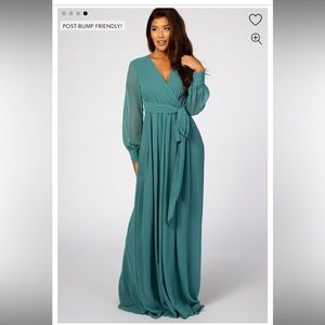 Jade Chiffon Long Sleeve Maternity Maxi